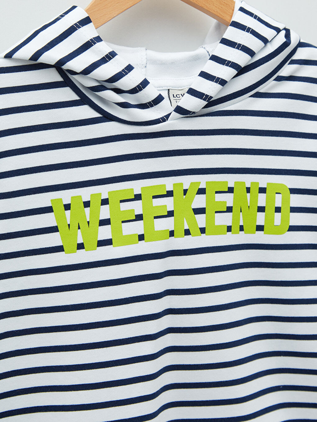 Lacivert Kapüşonlu Çizgili Uzun Kollu Erkek Çocuk Tişört-2