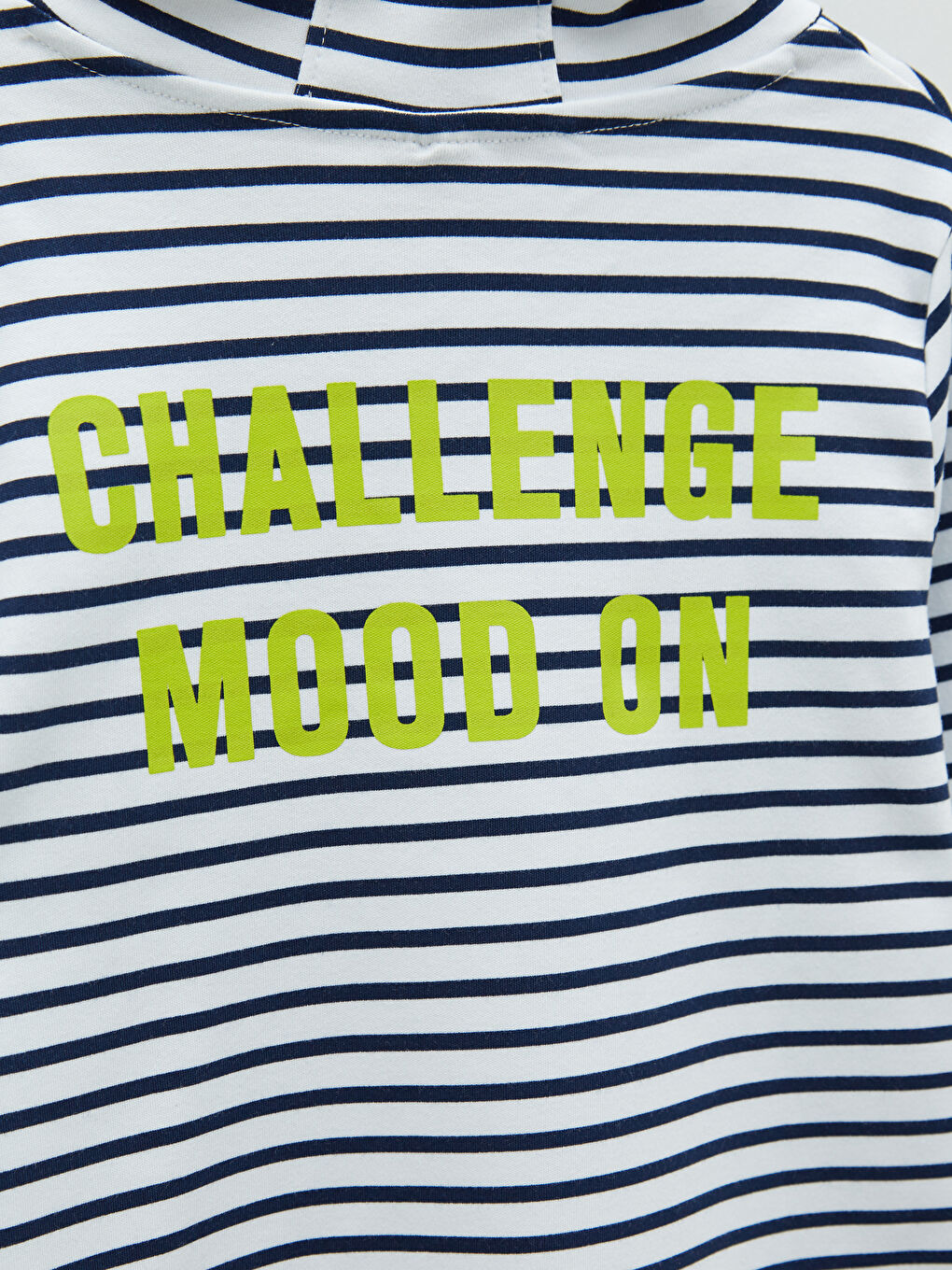 Lacivert Kapüşonlu Çizgili Uzun Kollu Erkek Çocuk Tişört-3