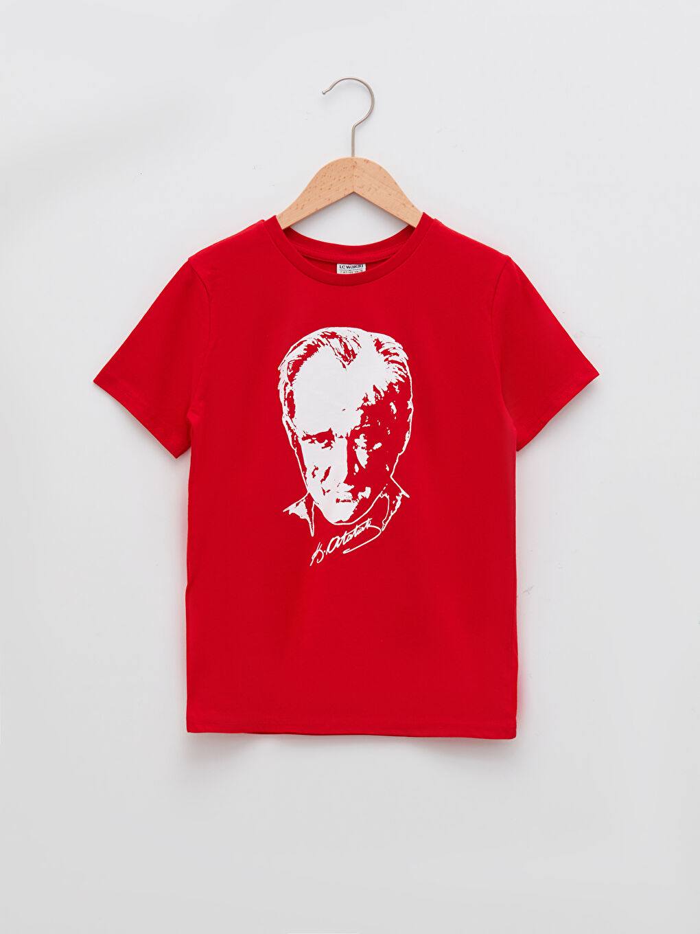 Kırmızı Bisiklet Yaka Atatürk Baskılı Kısa Kollu Erkek Çocuk Tişört