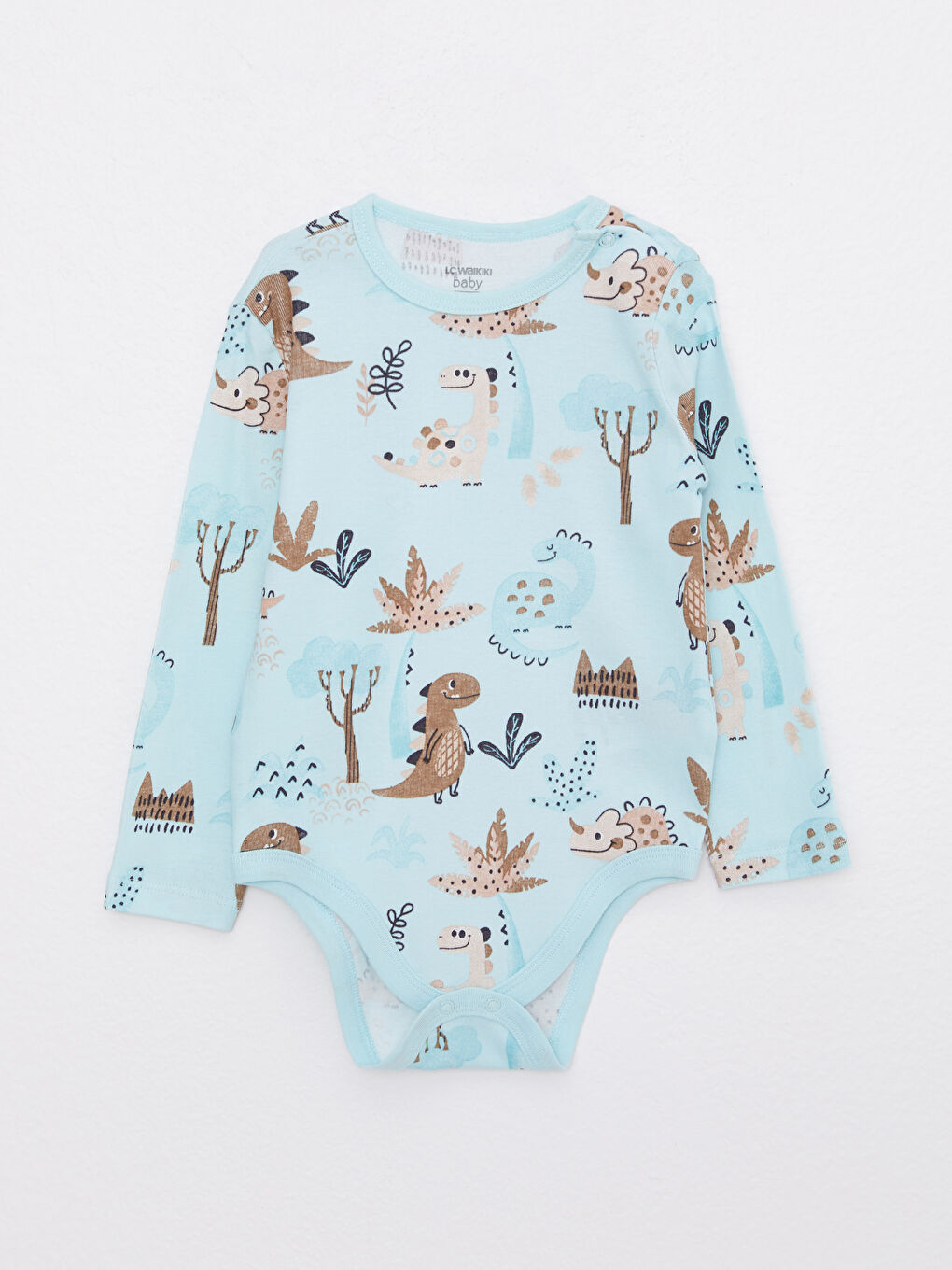 Ekru Bisiklet Yaka Uzun Kollu Baskılı Pamuklu Erkek Bebek Çıtçıtlı Body 2'li-3