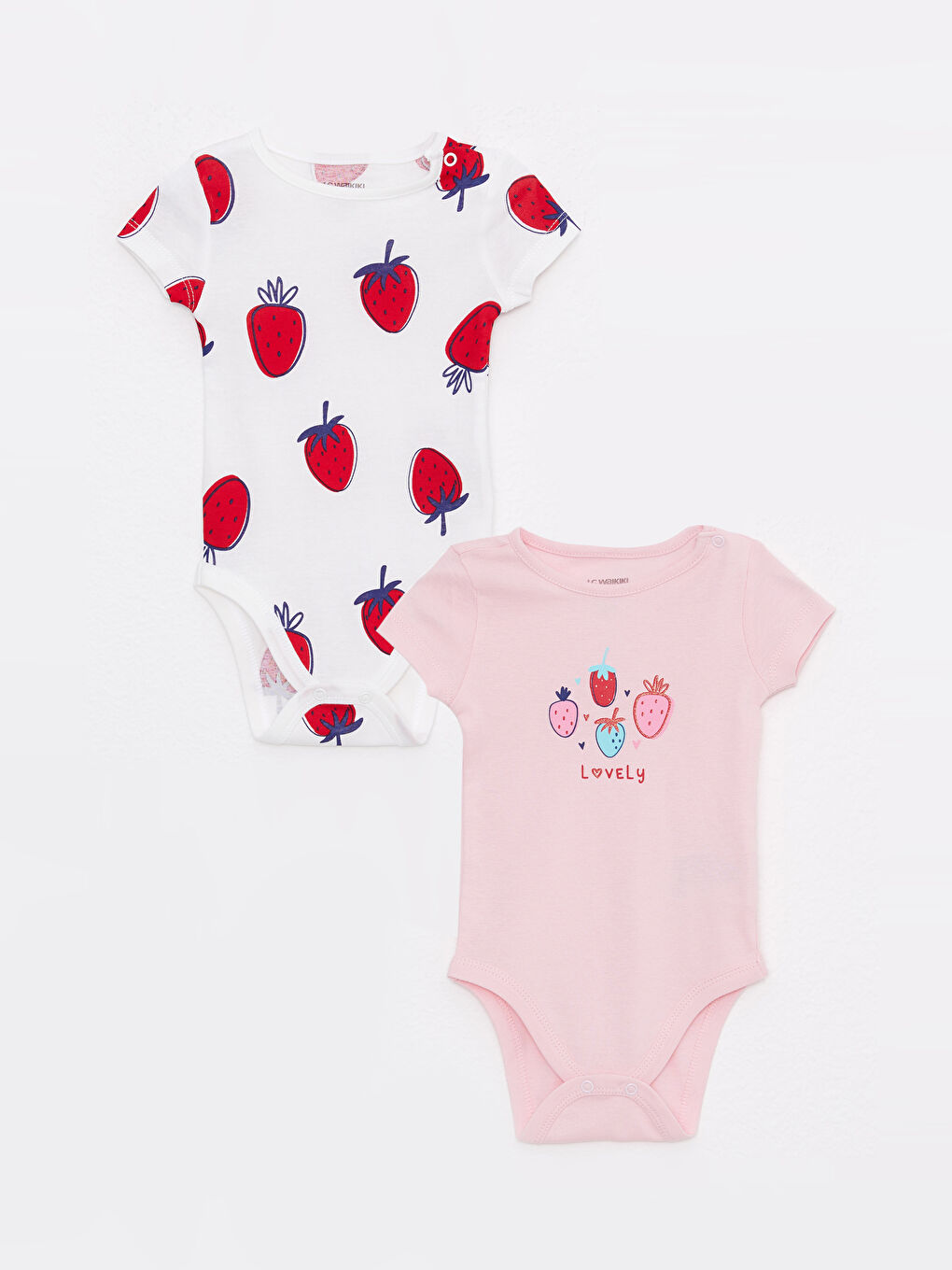 Crew Neck Short Sleeve Printed Cotton Baby Girl Snap Snap Body 2 Pack