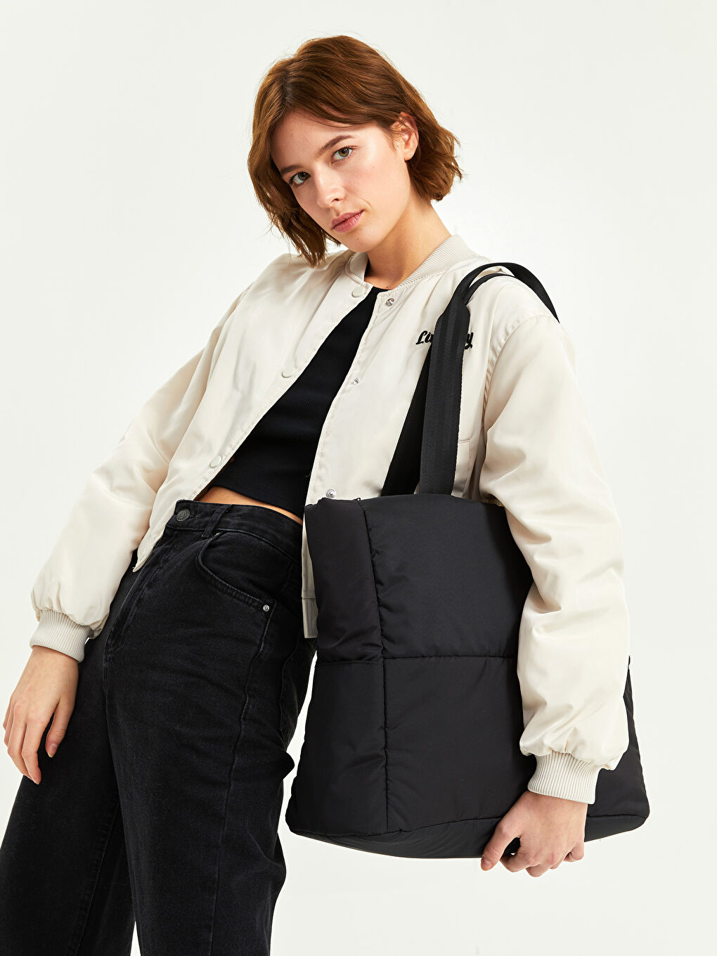 Siyah Paraşüt Kumaş Kadın Spor Çantası-1