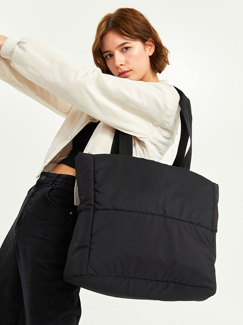 Siyah Paraşüt Kumaş Kadın Spor Çantası-2