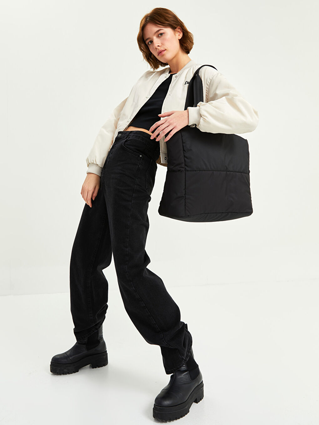 Siyah Paraşüt Kumaş Kadın Spor Çantası-3