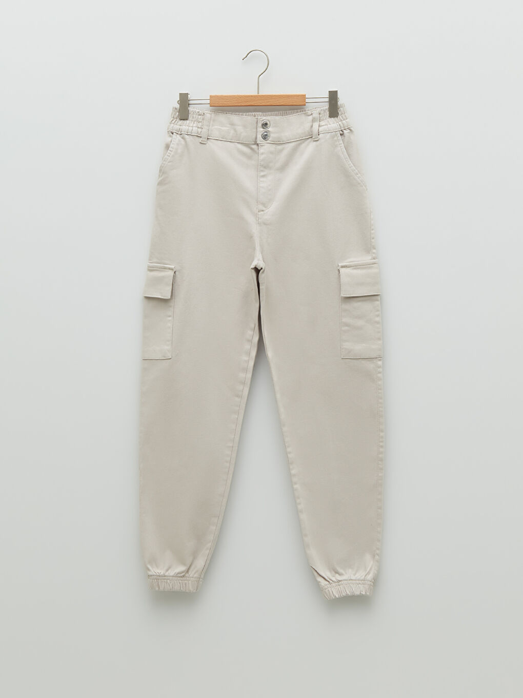 Pantalon Cargo Fille en Gabardine à Taille Élastique