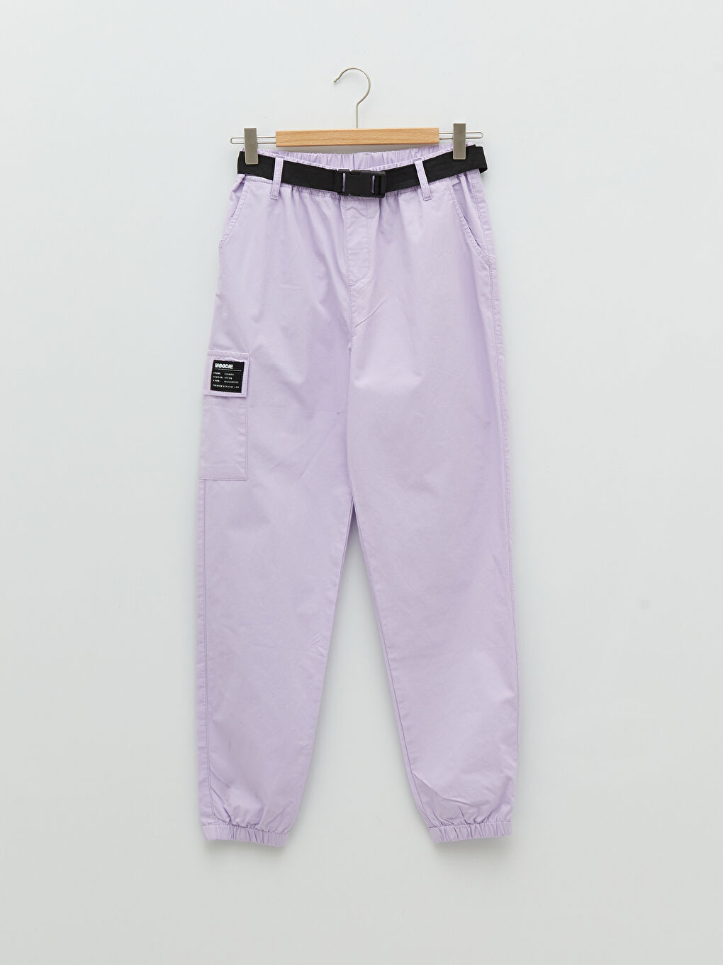 بنطلون جوجر للبنات بخصر مطاطي وبوبلين أساسي وحزام