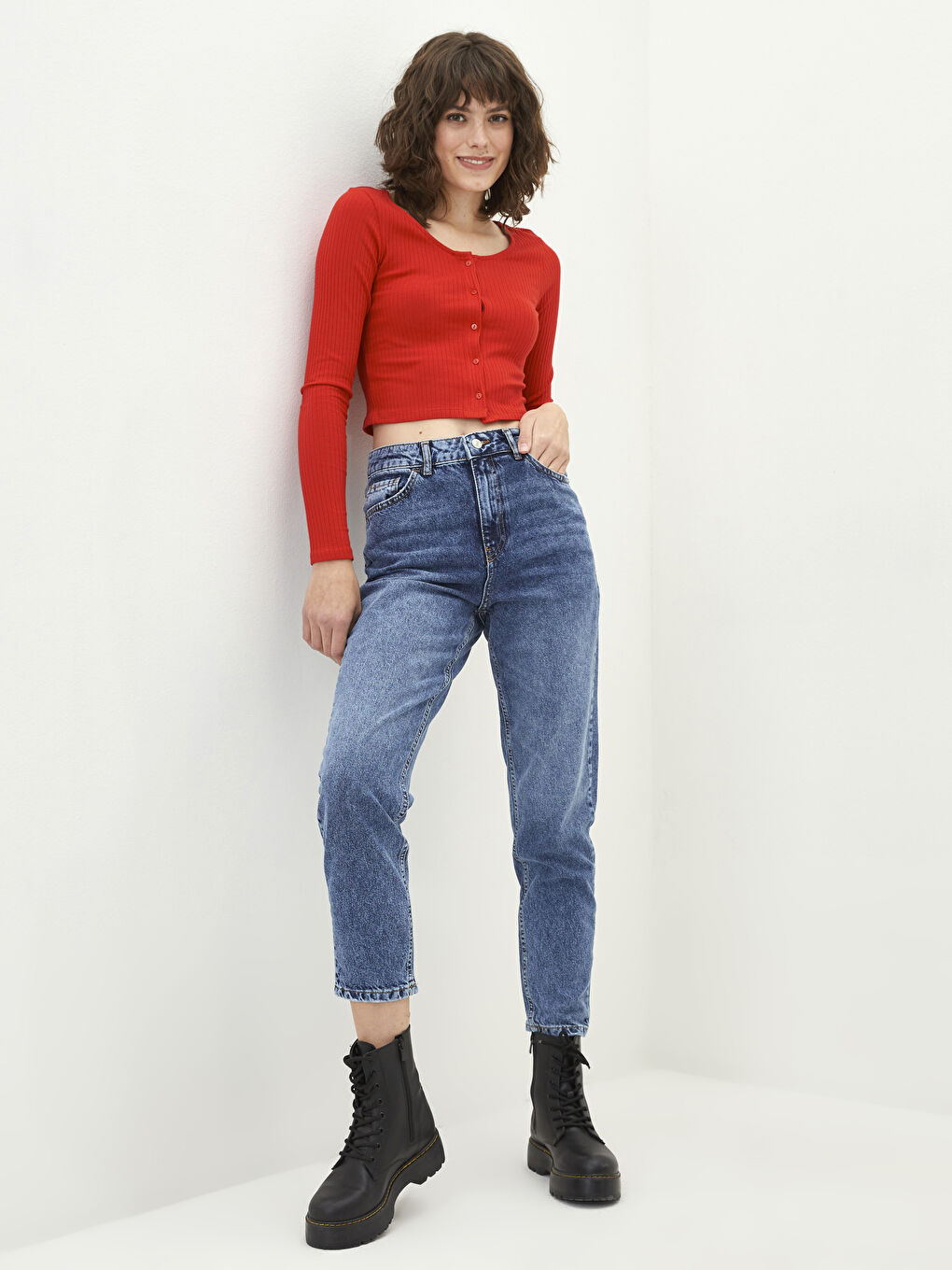 High Waist Mom Fit Pocket Detailed Rodeo Women's Jean Trousers-1