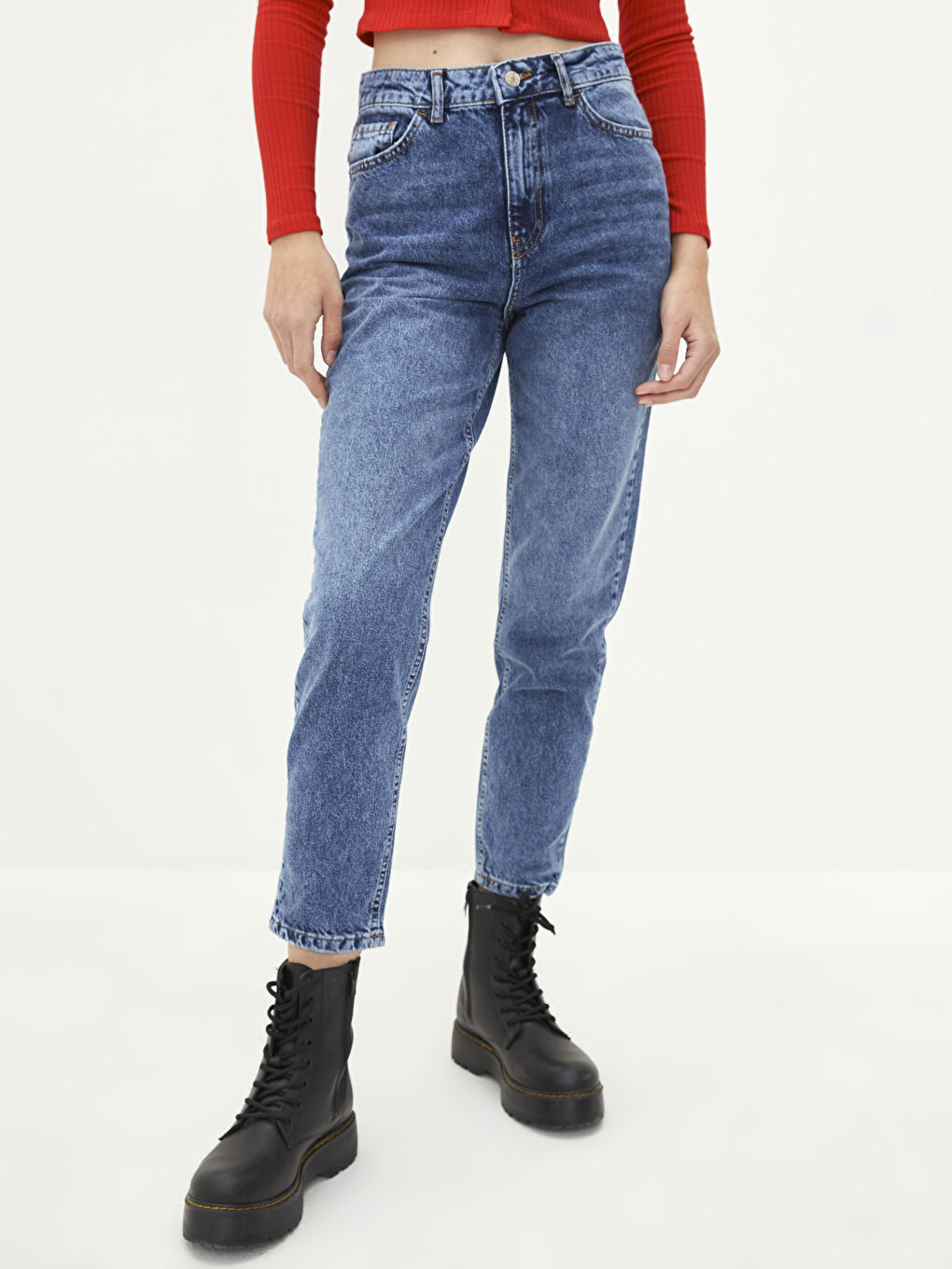 High Waist Mom Fit Pocket Detailed Rodeo Women's Jean Trousers-2