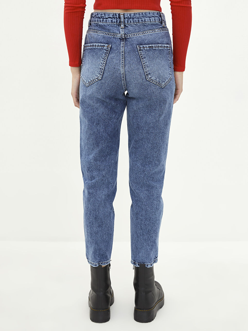 High Waist Mom Fit Pocket Detailed Rodeo Women's Jean Trousers-4