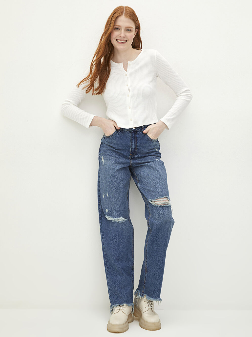 High Waist Straight Fit Pocket Detailed Rodeo Women's Jean Trousers