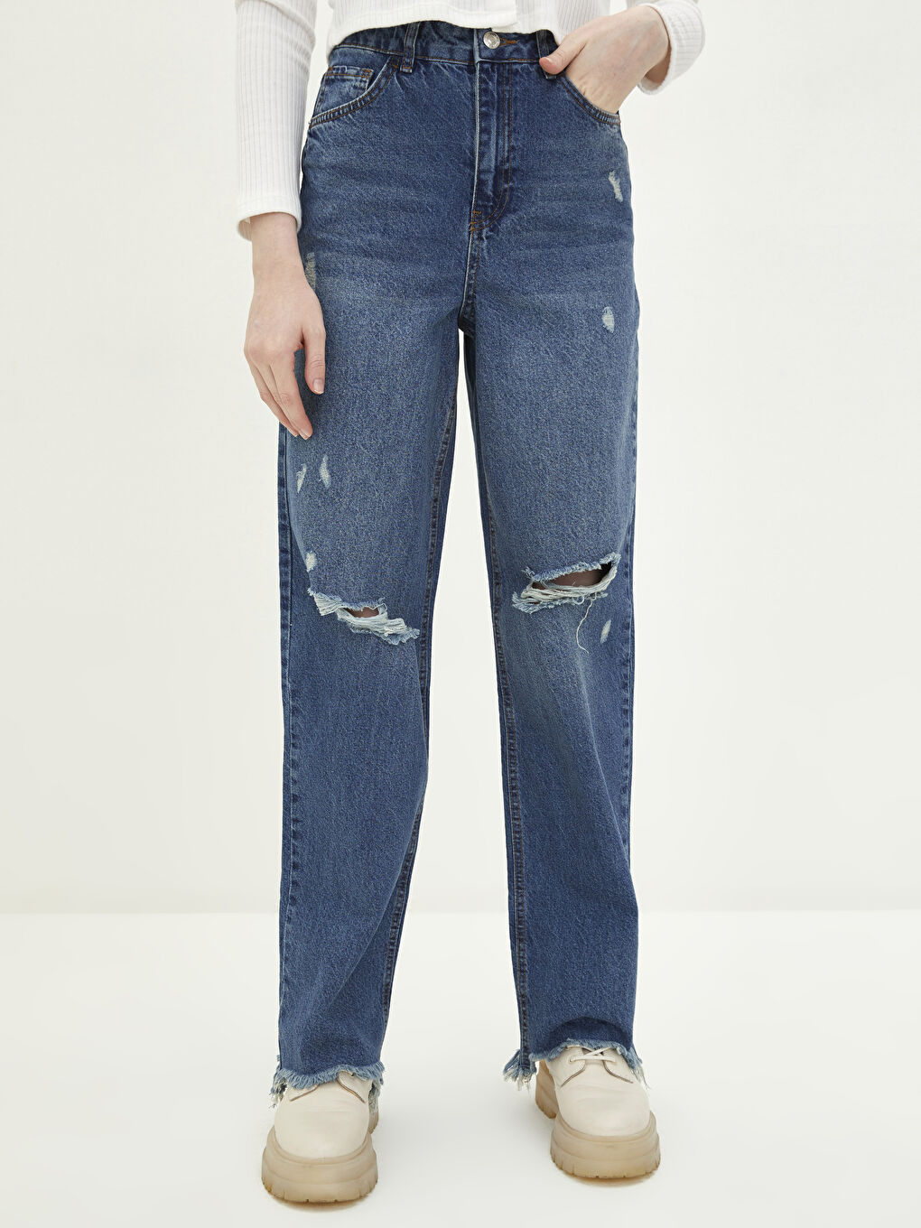 High Waist Straight Fit Pocket Detailed Rodeo Women's Jean Trousers-2