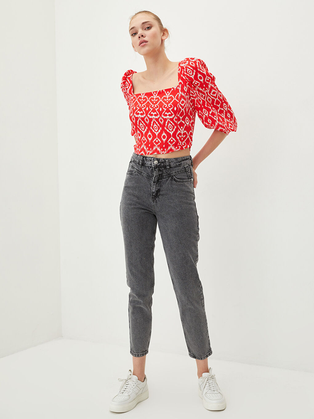 High Waist Mom Fit Pocket Detailed Women's Rodeo Denim Trousers