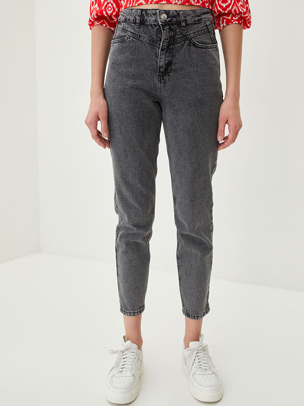 High Waist Mom Fit Pocket Detailed Women's Rodeo Denim Trousers-3