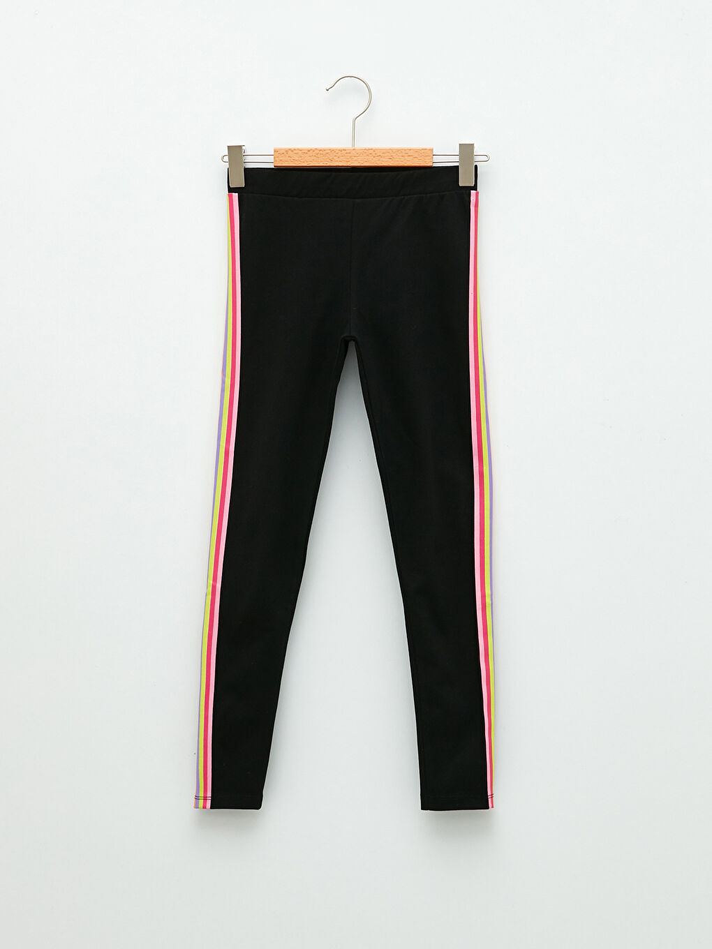 Siyah Beli Lastikli Şerit Detaylı Kız Çocuk Uzun Tayt