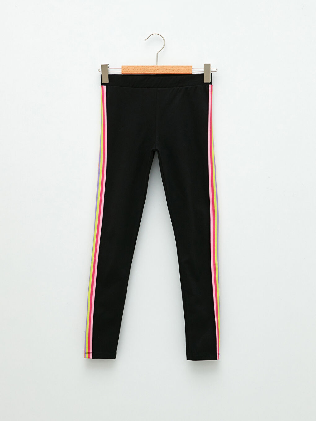 Siyah Beli Lastikli Şerit Detaylı Kız Çocuk Uzun Tayt-1