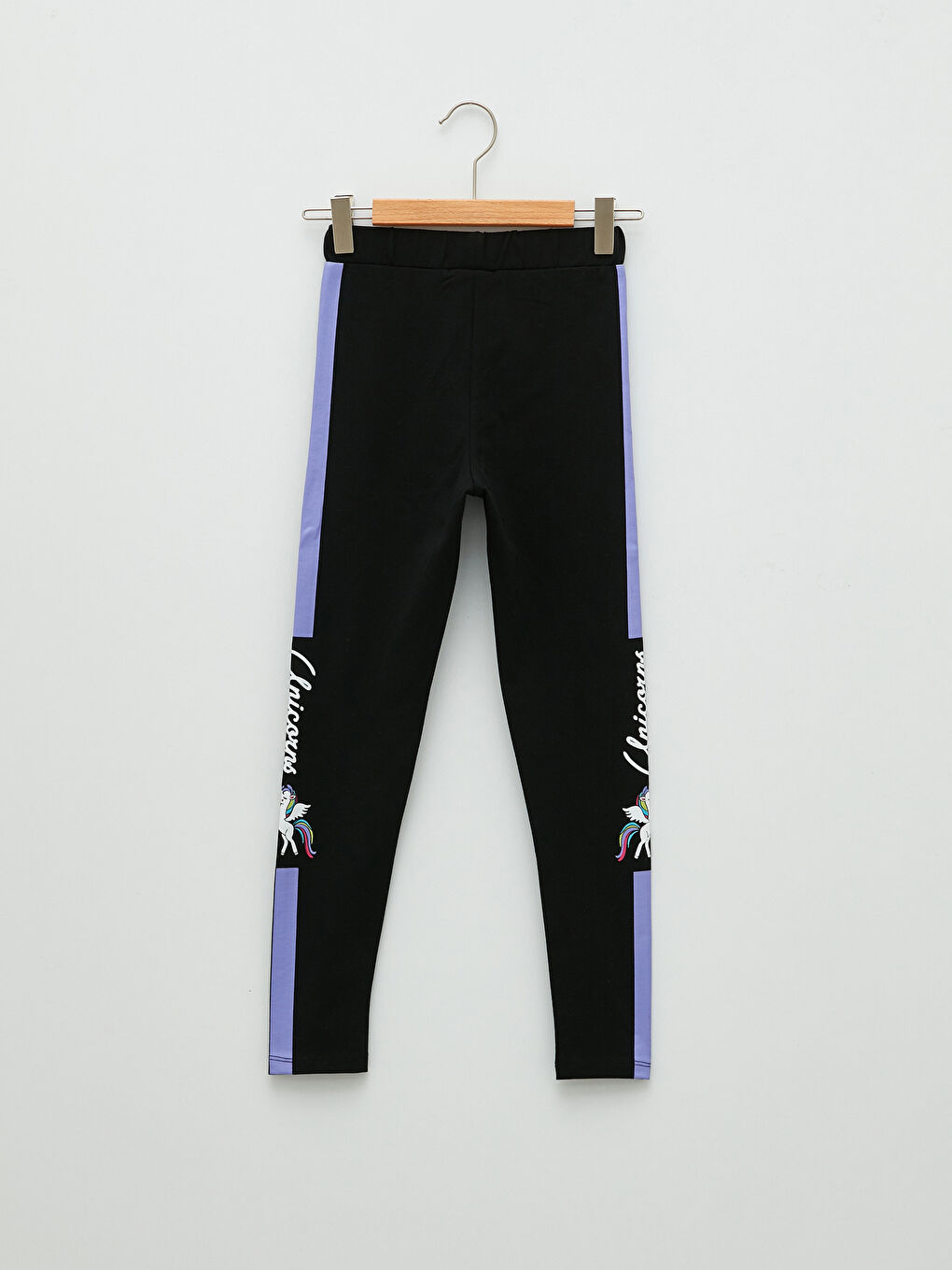 Siyah Beli Lastikli Baskılı Pamuklu Kız Çocuk Uzun Tayt-1