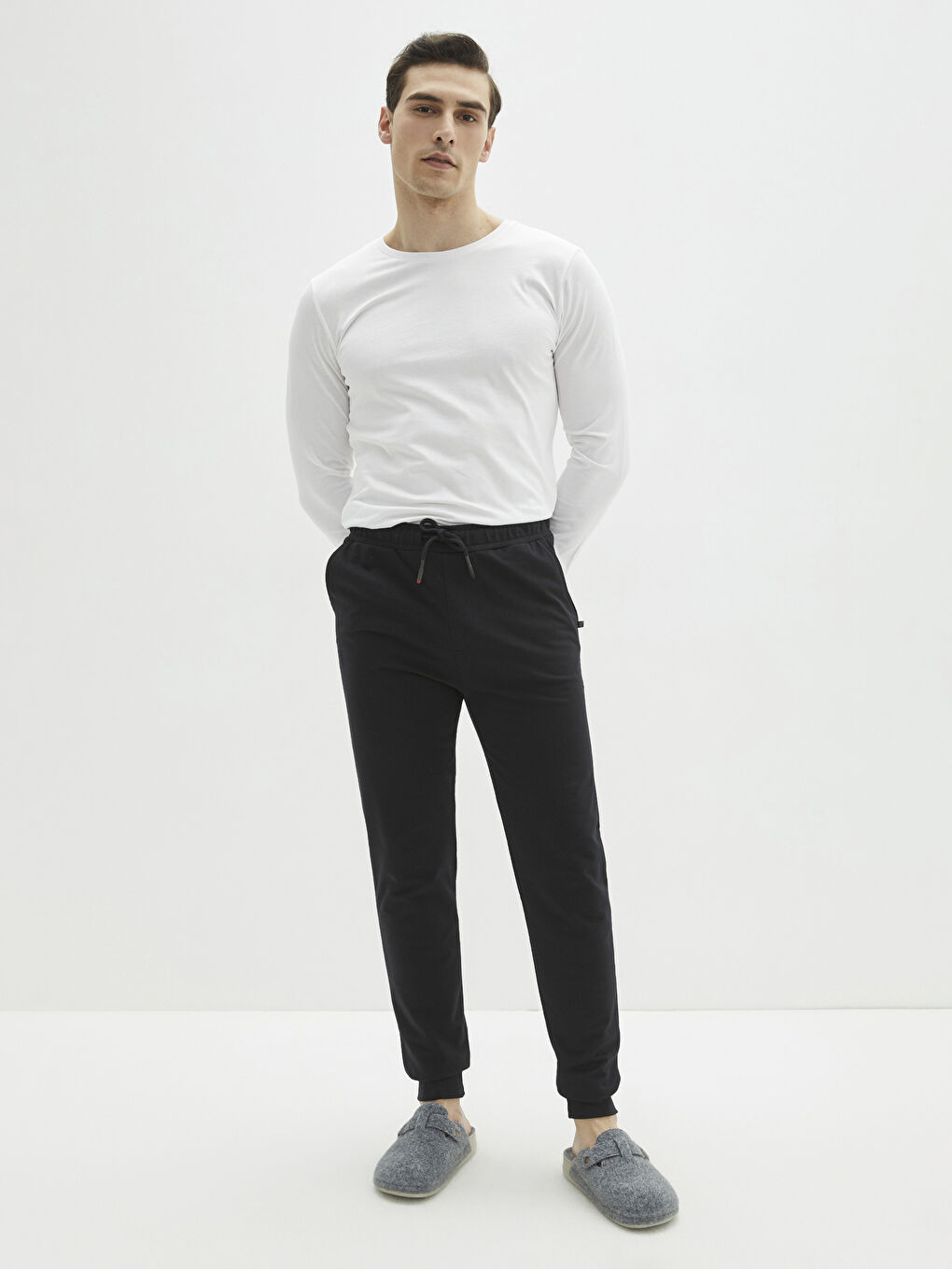 Siyah Standart Kalıp Erkek Pijama Alt-1