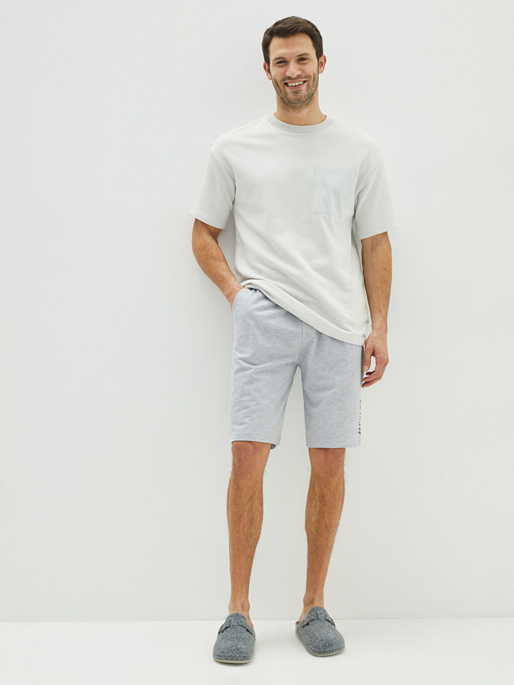 Gri Standart Kalıp Erkek Pijama Alt Şort-1