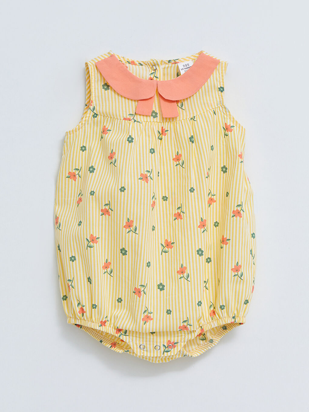 Sarı Bebe Yaka Baskılı Pamuklu Kız Bebek Çıtçıtlı Body
