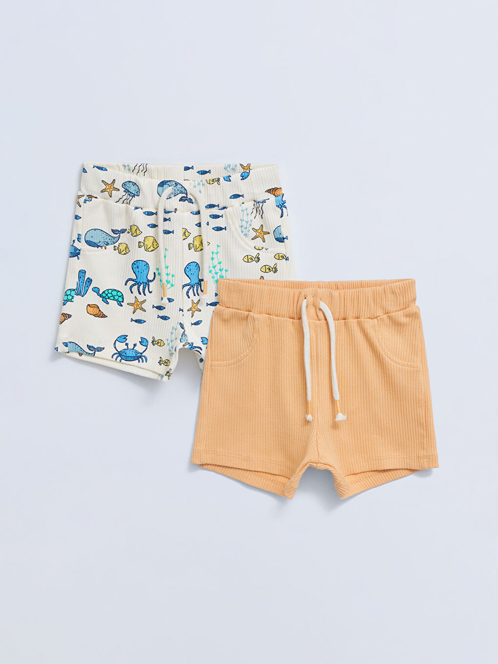 Turuncu Beli Lastikli Pamuklu Erkek Bebek Şort 2'li