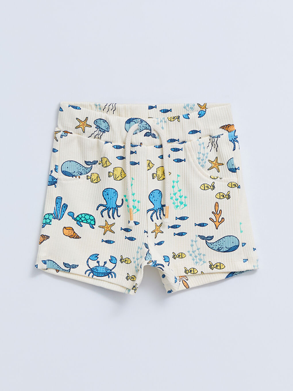 Turuncu Beli Lastikli Pamuklu Erkek Bebek Şort 2'li-1