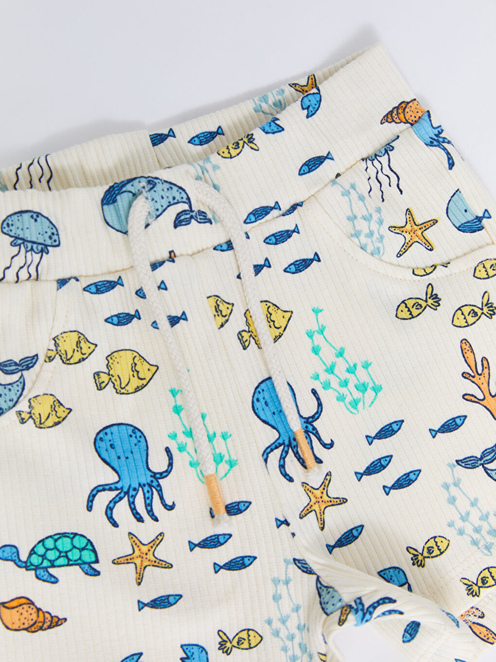 Turuncu Beli Lastikli Pamuklu Erkek Bebek Şort 2'li-3