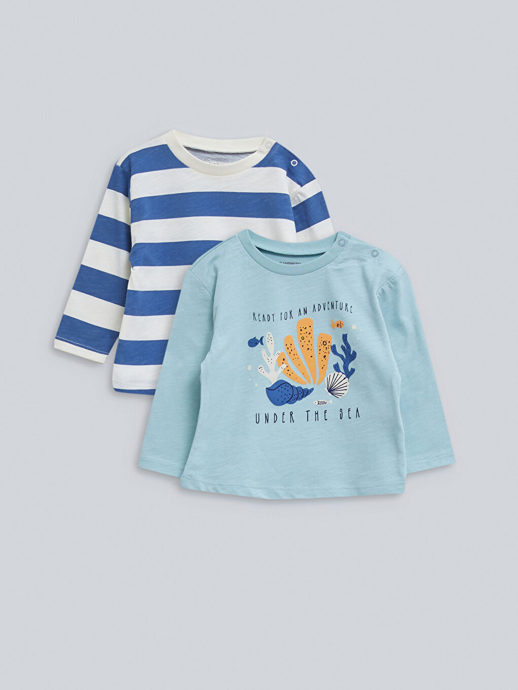 LCW baby Crew Neck Long Sleeve Printed Cotton Baby Boy T-Shirt 2 Pieces -S23338Z1-U1H
