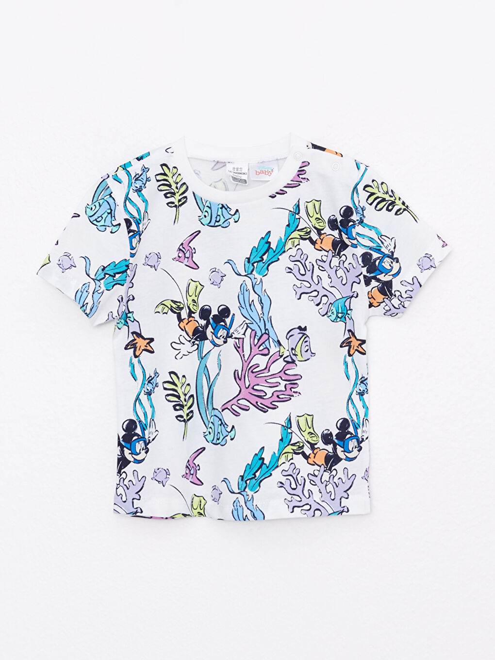 Ekru Bisiklet Yaka Kısa Kollu Mickey Mouse Baskılı Erkek Bebek Tişört ve Pantolon 2'li Takım-1