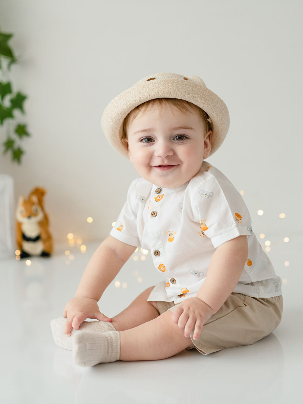 Collared Neck Short Sleeve Printed Baby Boys' Shirt and Shorts 2 Pack Set-1