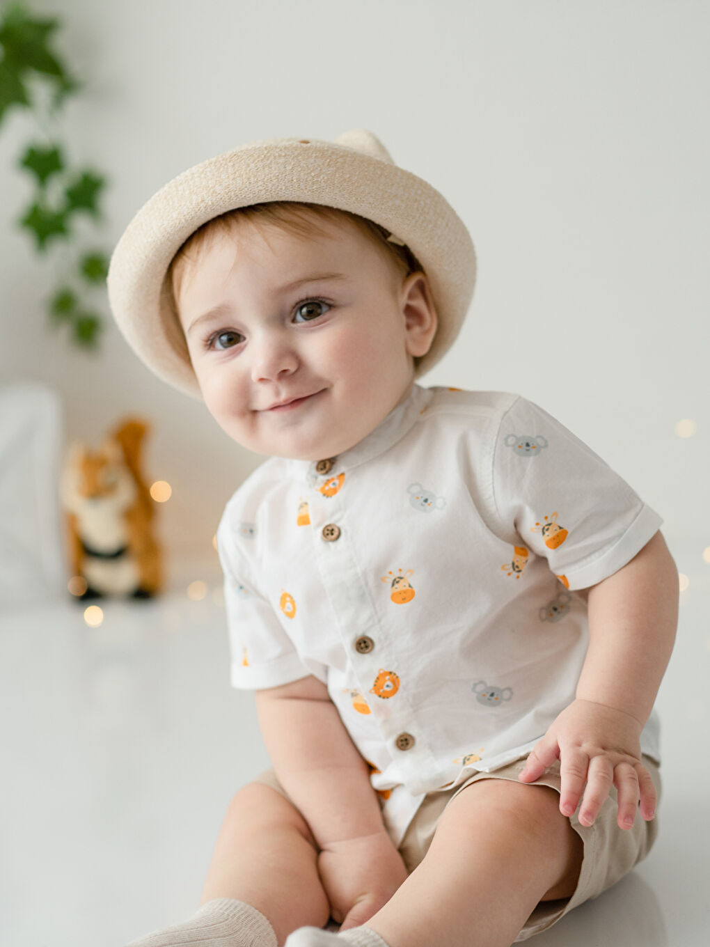 Collared Neck Short Sleeve Printed Baby Boys' Shirt and Shorts 2 Pack Set-2