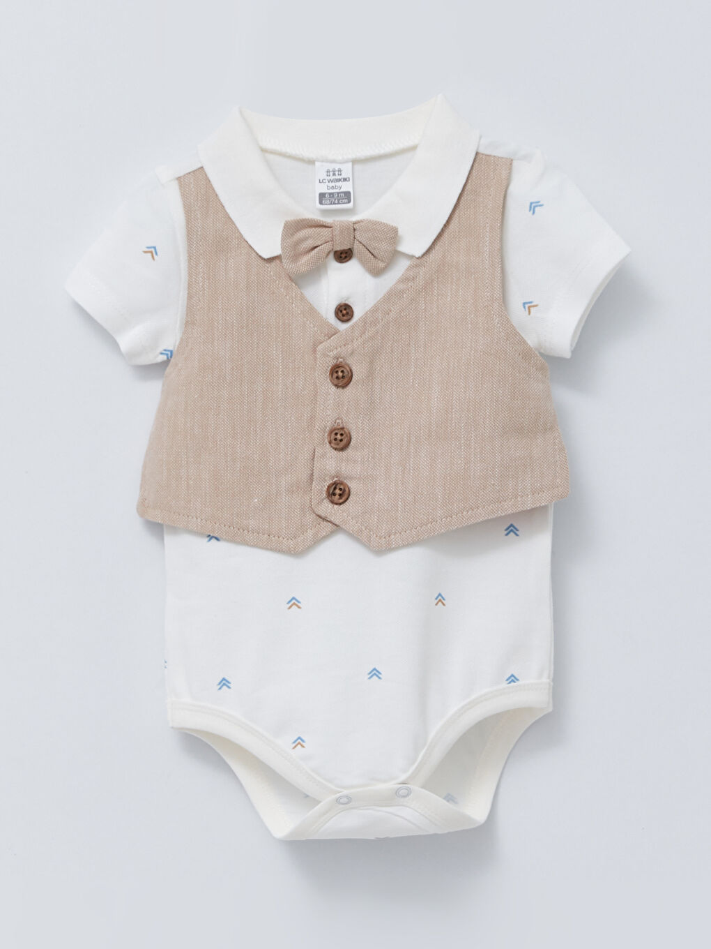 Polo Collar Short Sleeved Printed Cotton Baby Boy Snap Fastener Body and Shorts 2-Piece Set-1