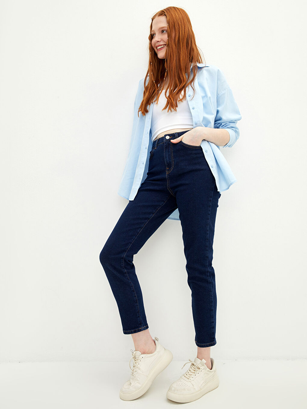 Yüksel Waist Slim Fit Straight Pocket Detailed Women's Rodeo Jeans-1