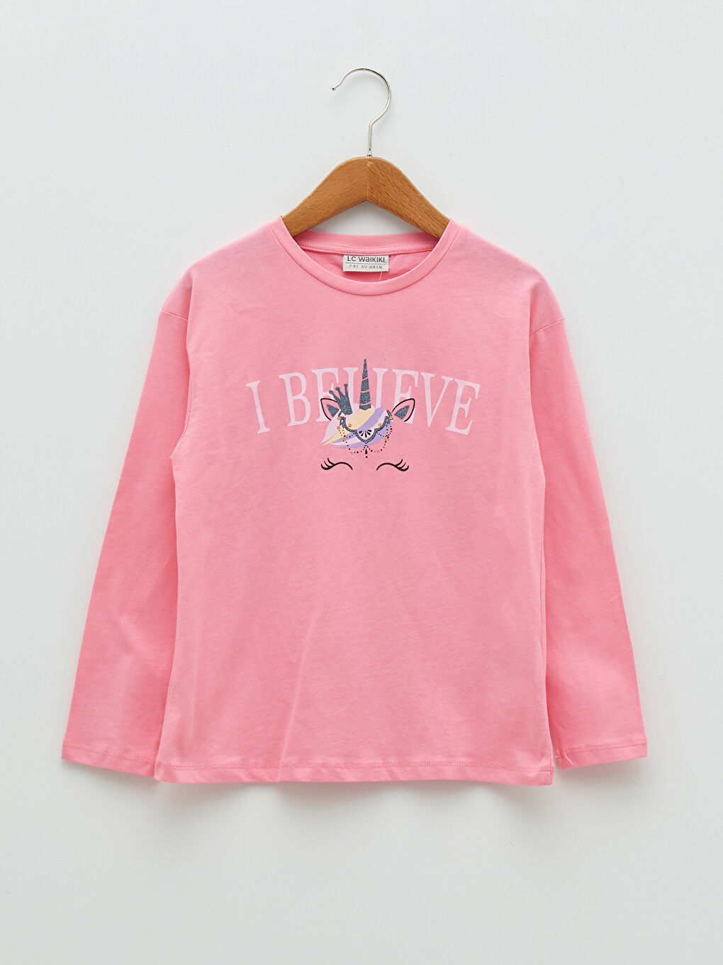 LCW Kids Crew Neck Printed Long Sleeve Cotton Girl T-shirt -S23413Z4-FNL