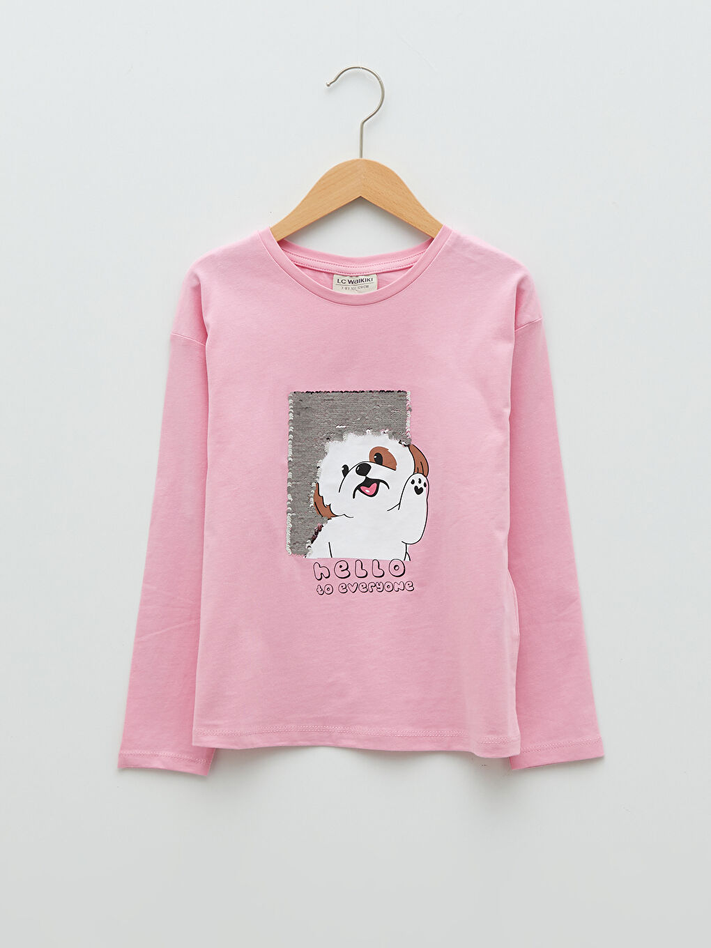 Crew Neck Printed Double Sided Sequined Long Sleeve Girls T-Shirt-2