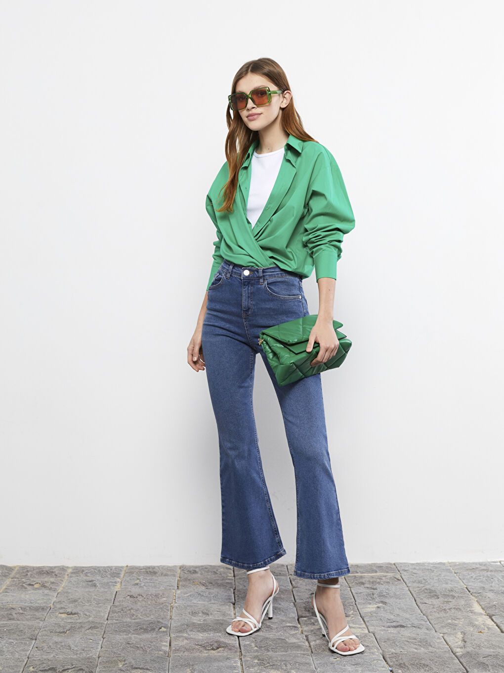 İndigo Yüksek Bel Mars Flare Kadın Jean Pantolon