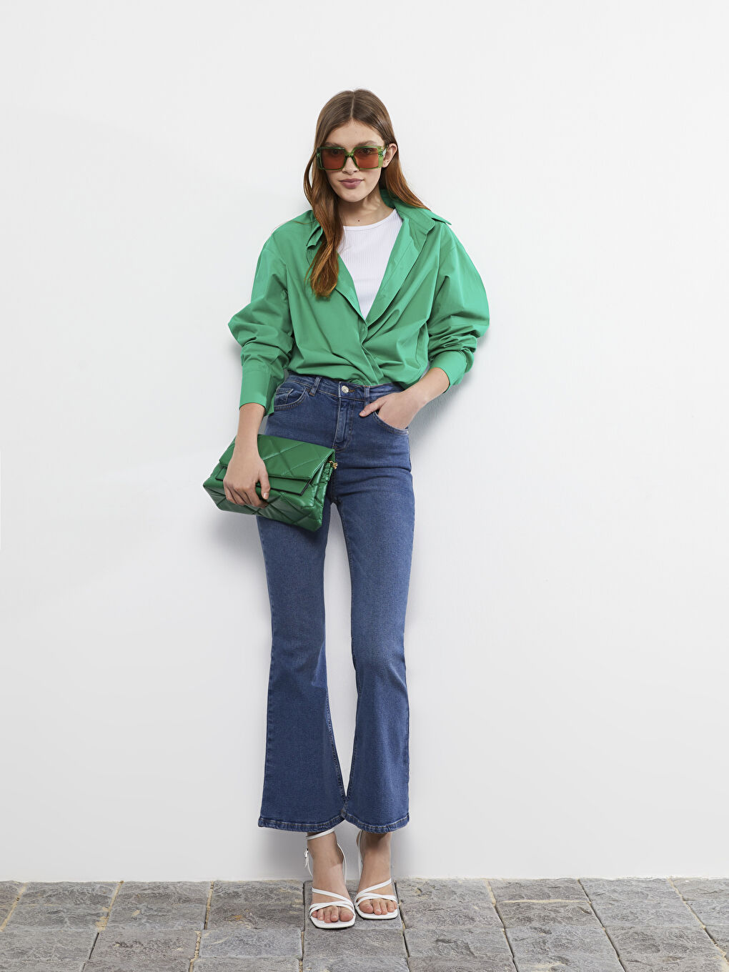 İndigo Yüksek Bel Mars Flare Kadın Jean Pantolon-1