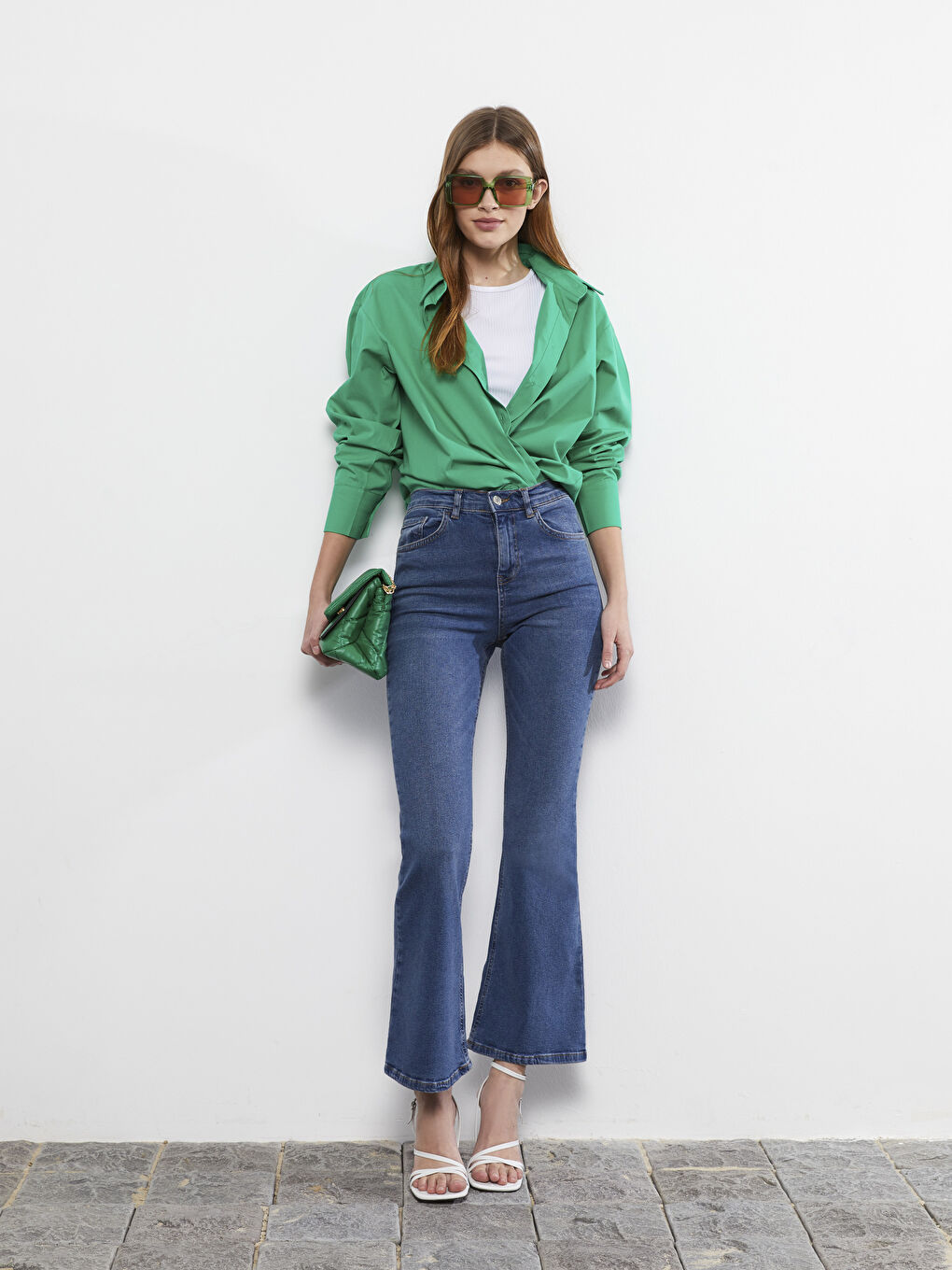 İndigo Yüksek Bel Mars Flare Kadın Jean Pantolon-2