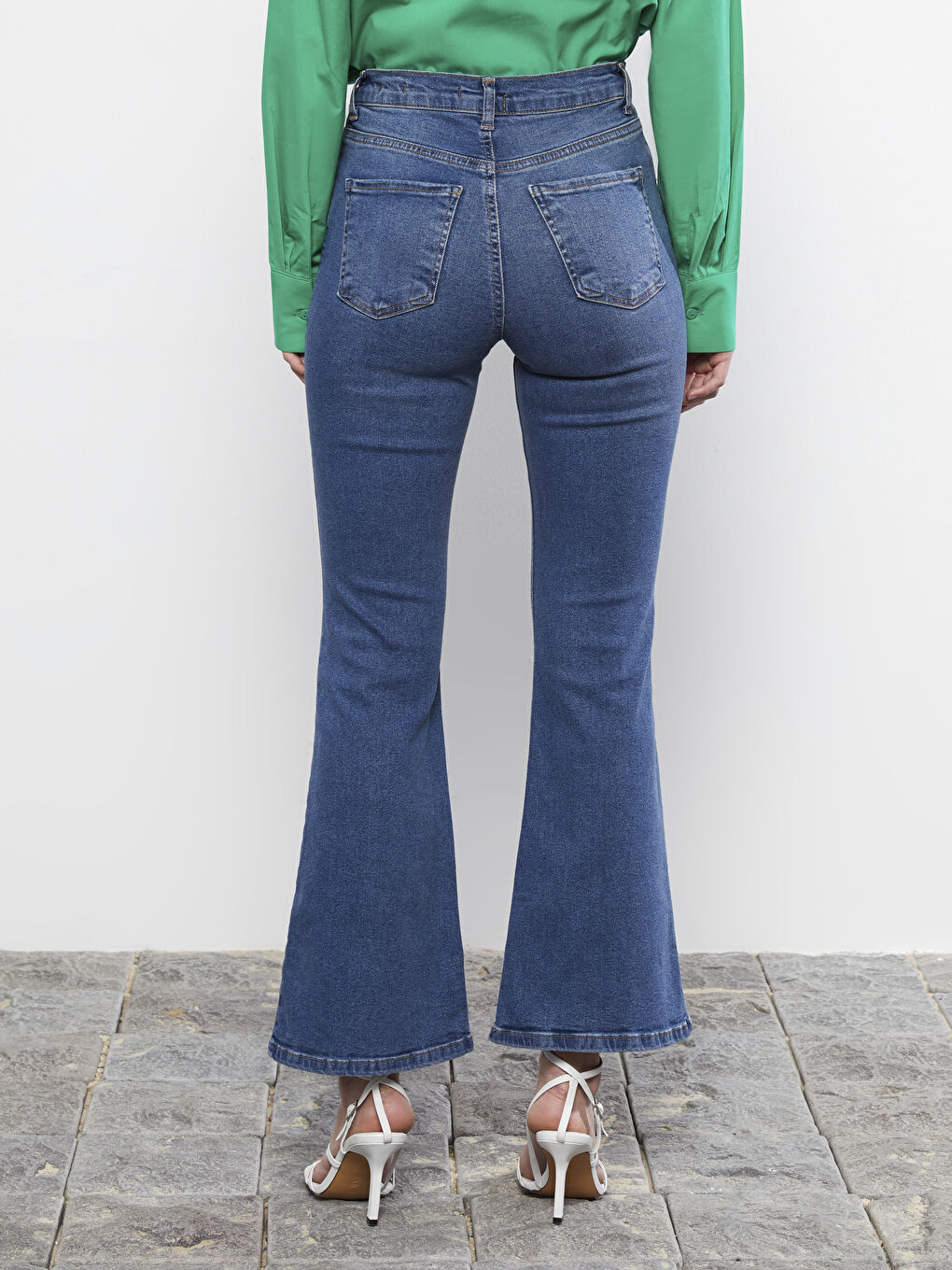 İndigo Yüksek Bel Mars Flare Kadın Jean Pantolon-5