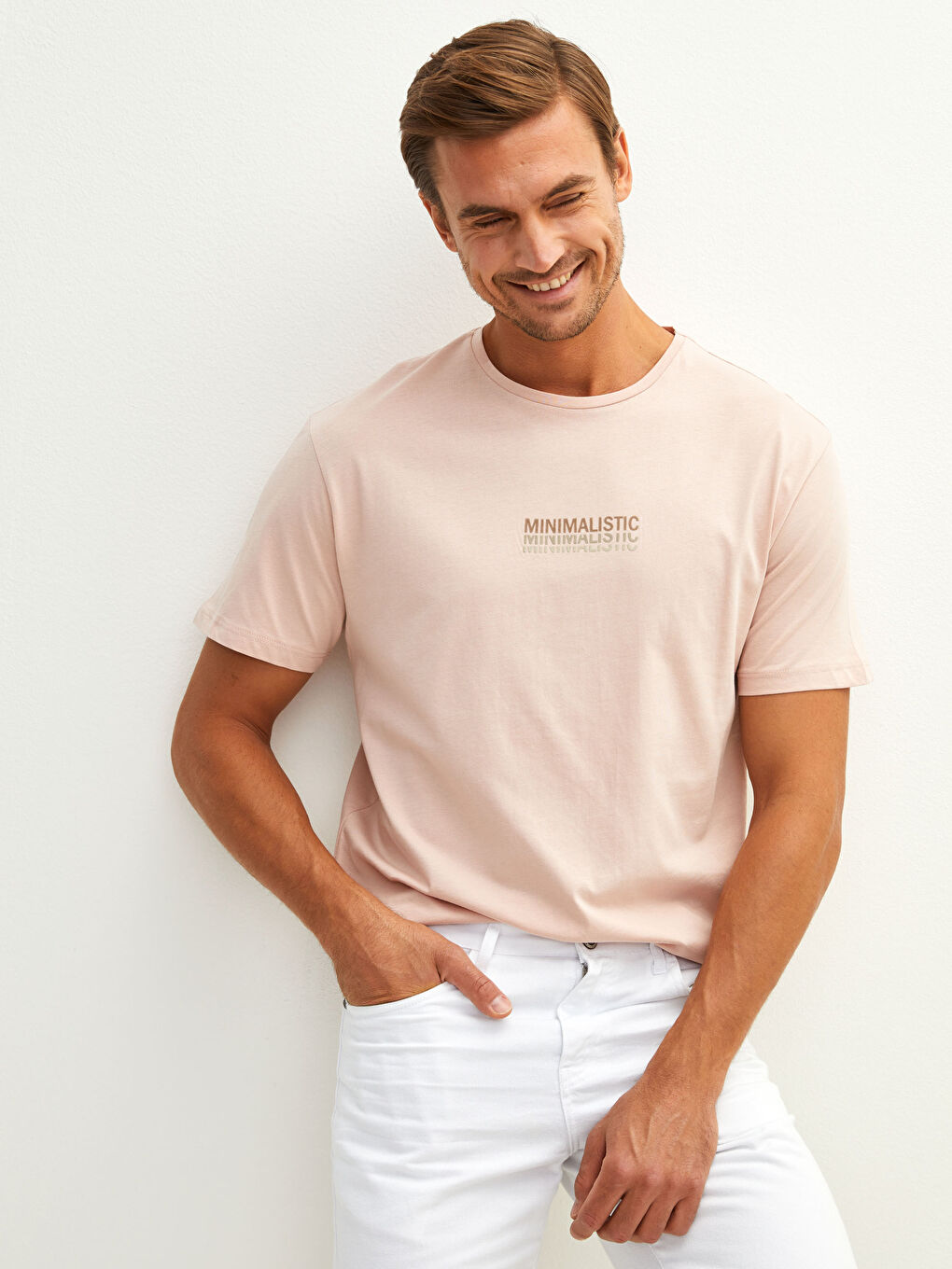 تيشيرت رجالي ياقة دائرية كم قصير مطبوع قطن ممشط