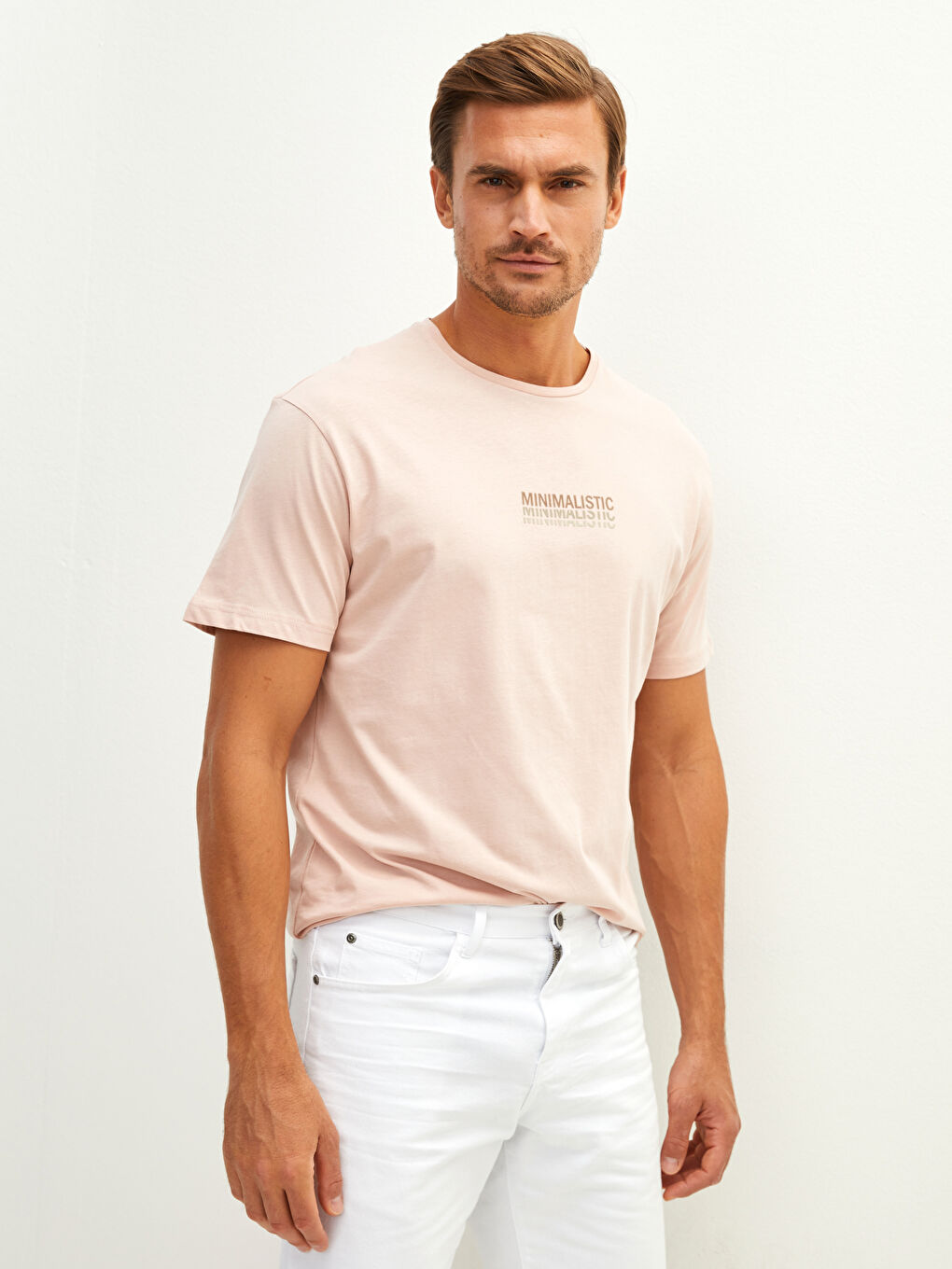 تيشيرت رجالي ياقة دائرية كم قصير مطبوع قطن ممشط-1