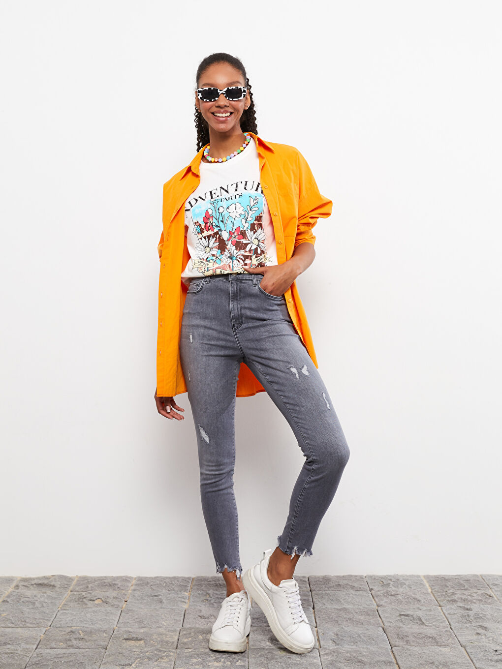 Gri Yüksek Bel Jüpiter Süper Skinny Fit Kadın Jean Pantolon