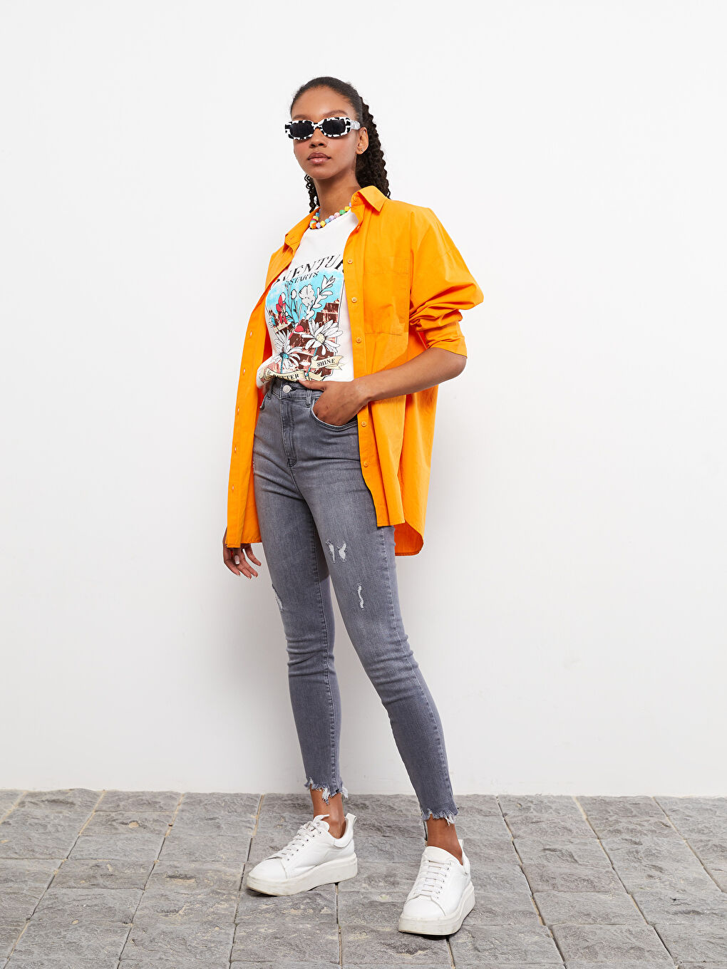 Gri Yüksek Bel Jüpiter Süper Skinny Fit Kadın Jean Pantolon-1