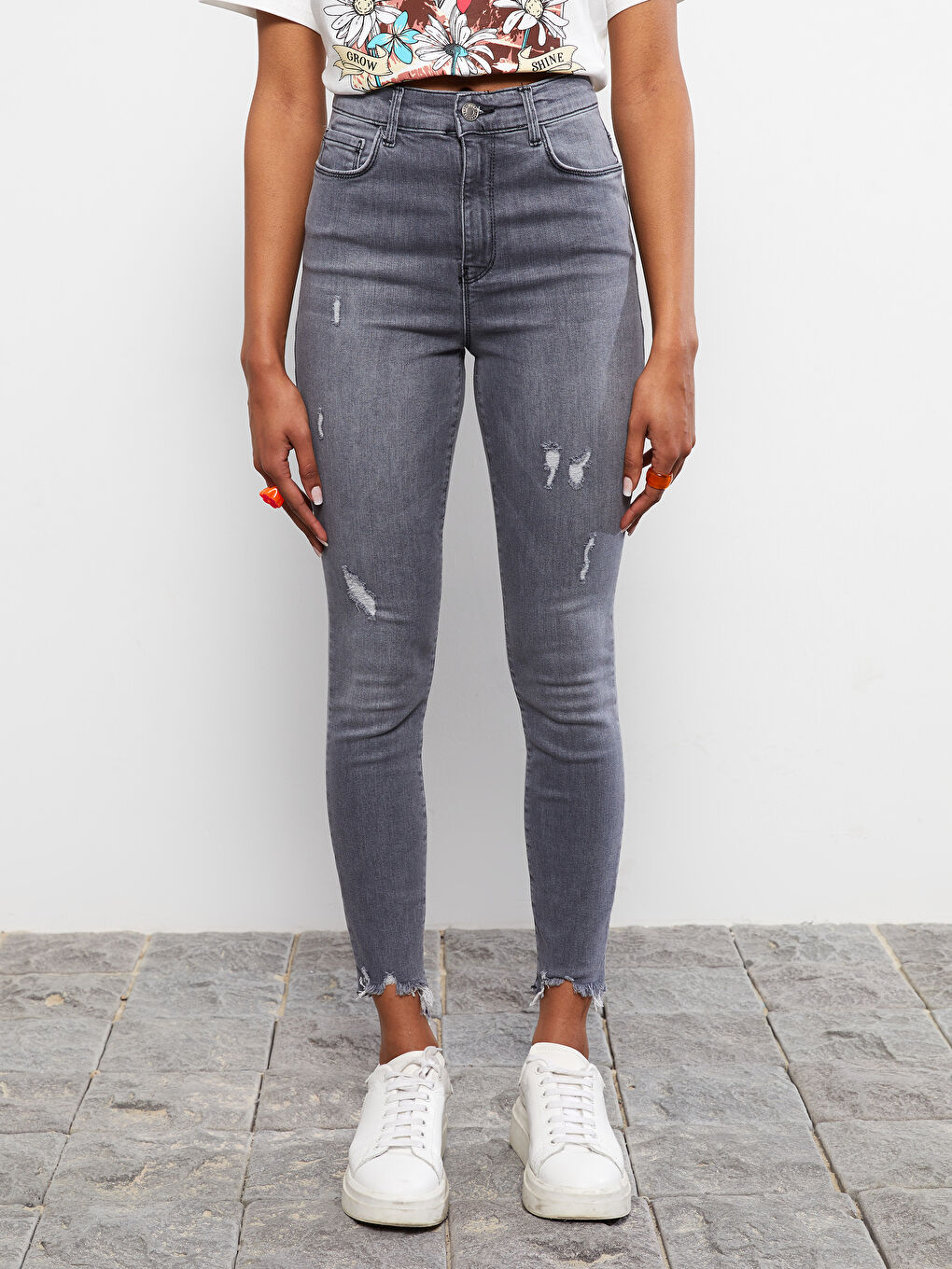 Gri Yüksek Bel Jüpiter Süper Skinny Fit Kadın Jean Pantolon-2