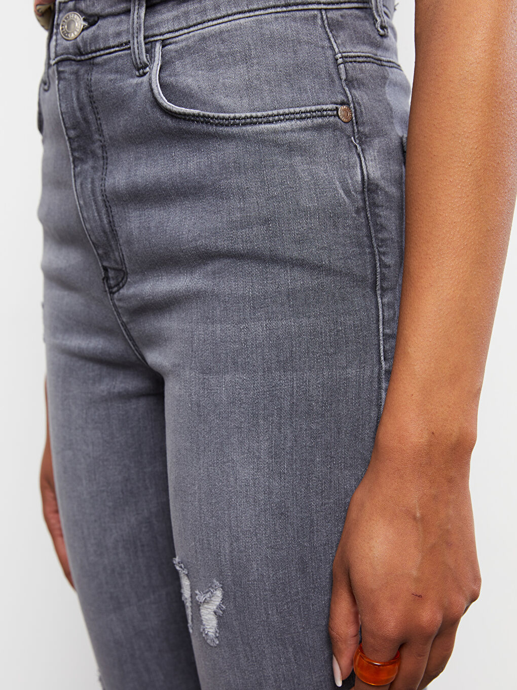 Gri Yüksek Bel Jüpiter Süper Skinny Fit Kadın Jean Pantolon-4