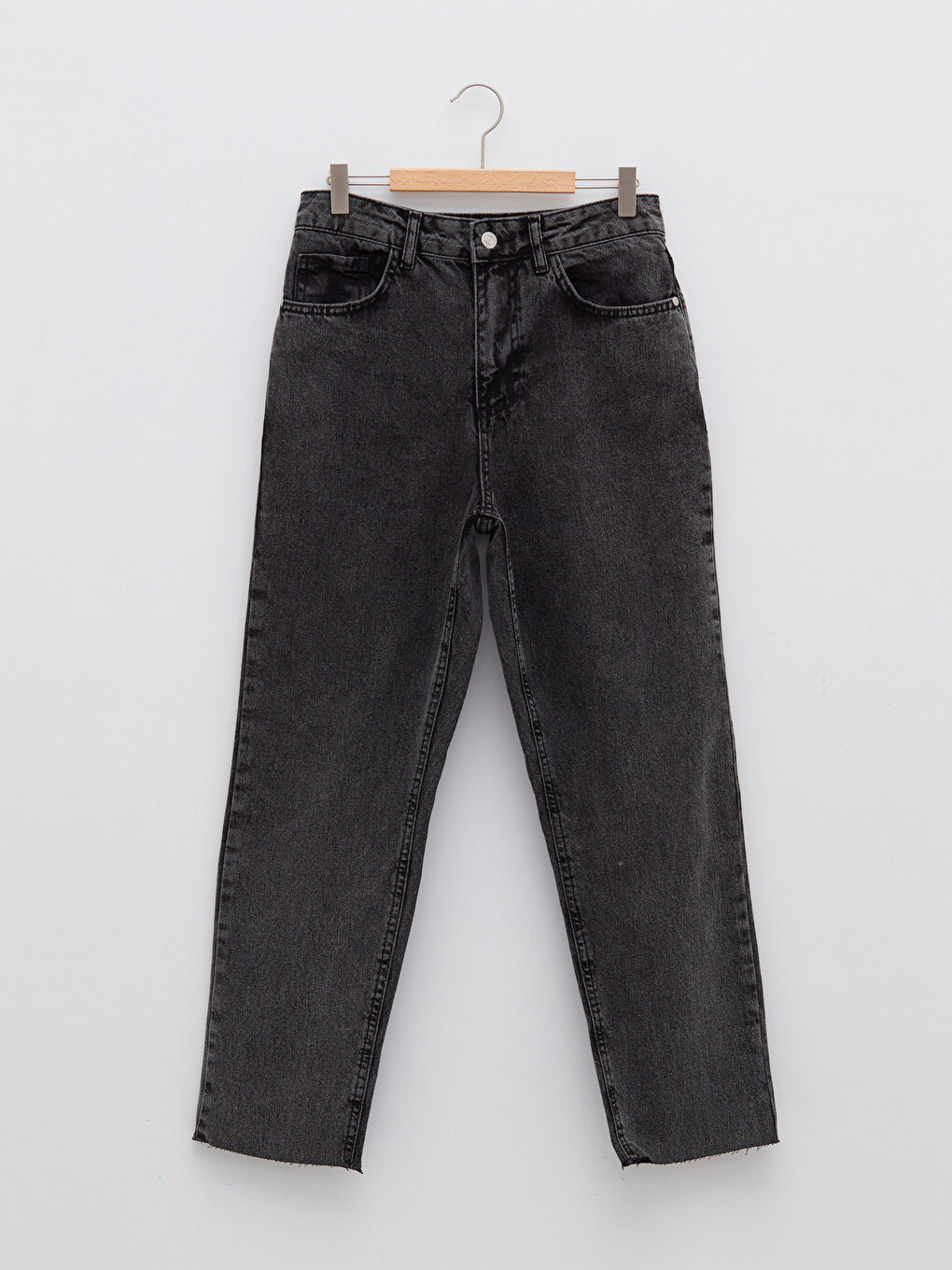 Jean en Coton à Taille Haute, Coupe Droite, avec Détails de Poches pour Femmes-4