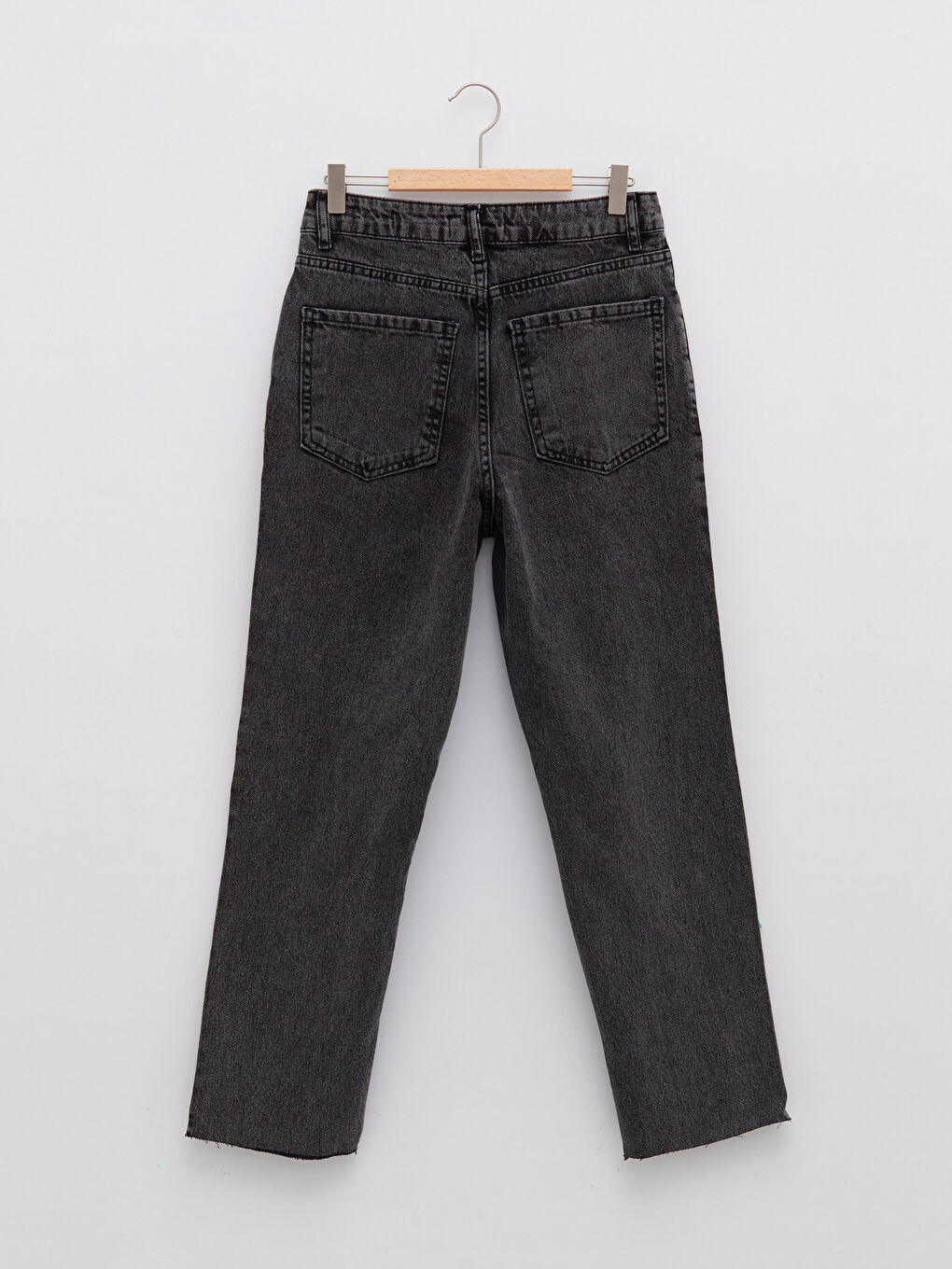 Jean en Coton à Taille Haute, Coupe Droite, avec Détails de Poches pour Femmes-5