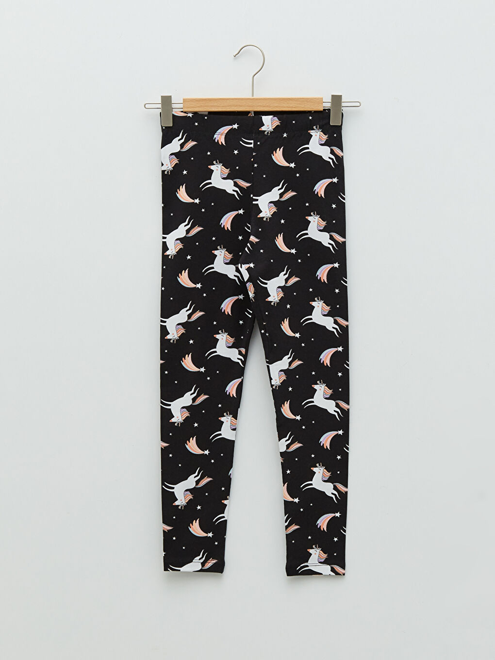 Siyah Beli Lastikli Baskılı Pamuklu Kız Çocuk Uzun Tayt