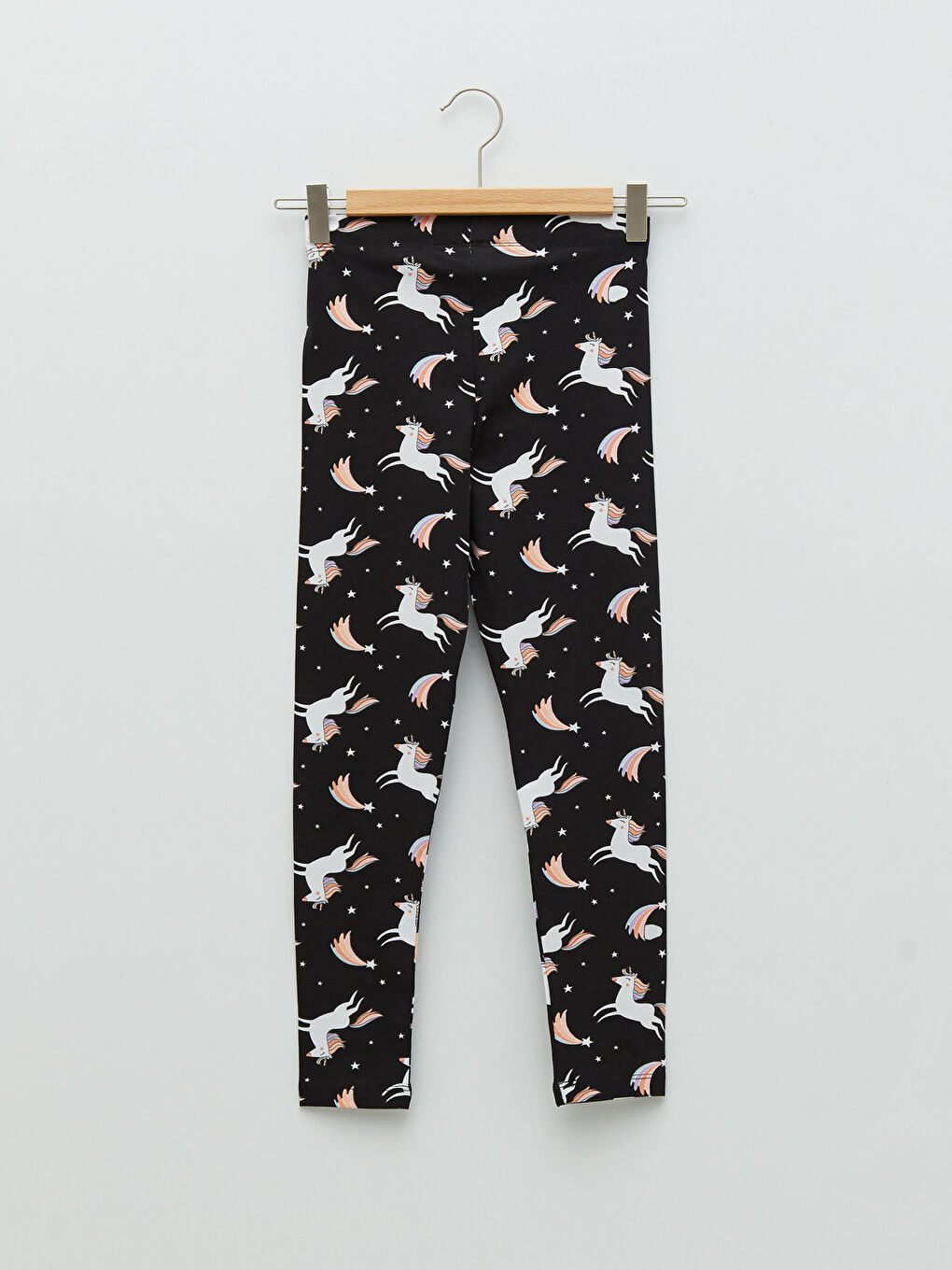 Siyah Beli Lastikli Baskılı Pamuklu Kız Çocuk Uzun Tayt-1