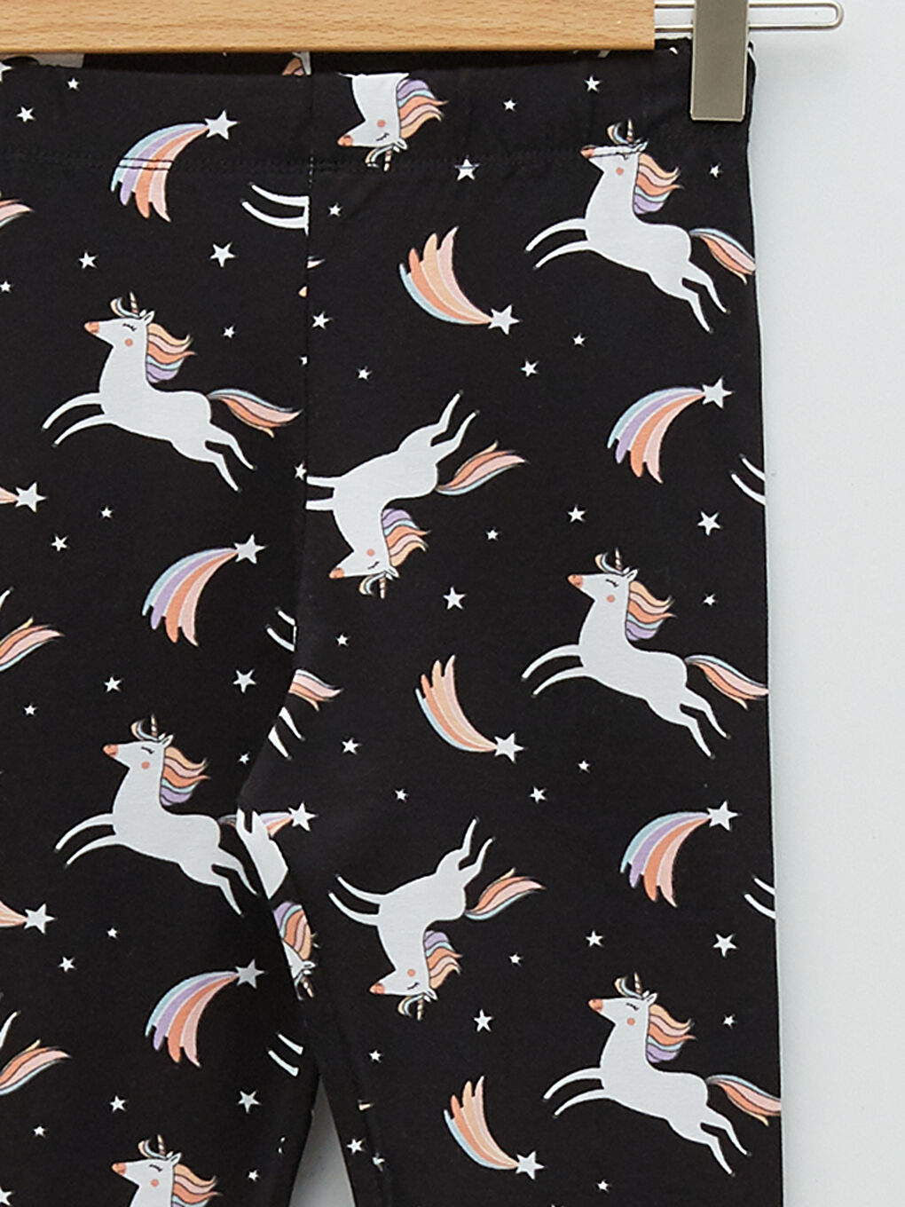 Siyah Beli Lastikli Baskılı Pamuklu Kız Çocuk Uzun Tayt-2