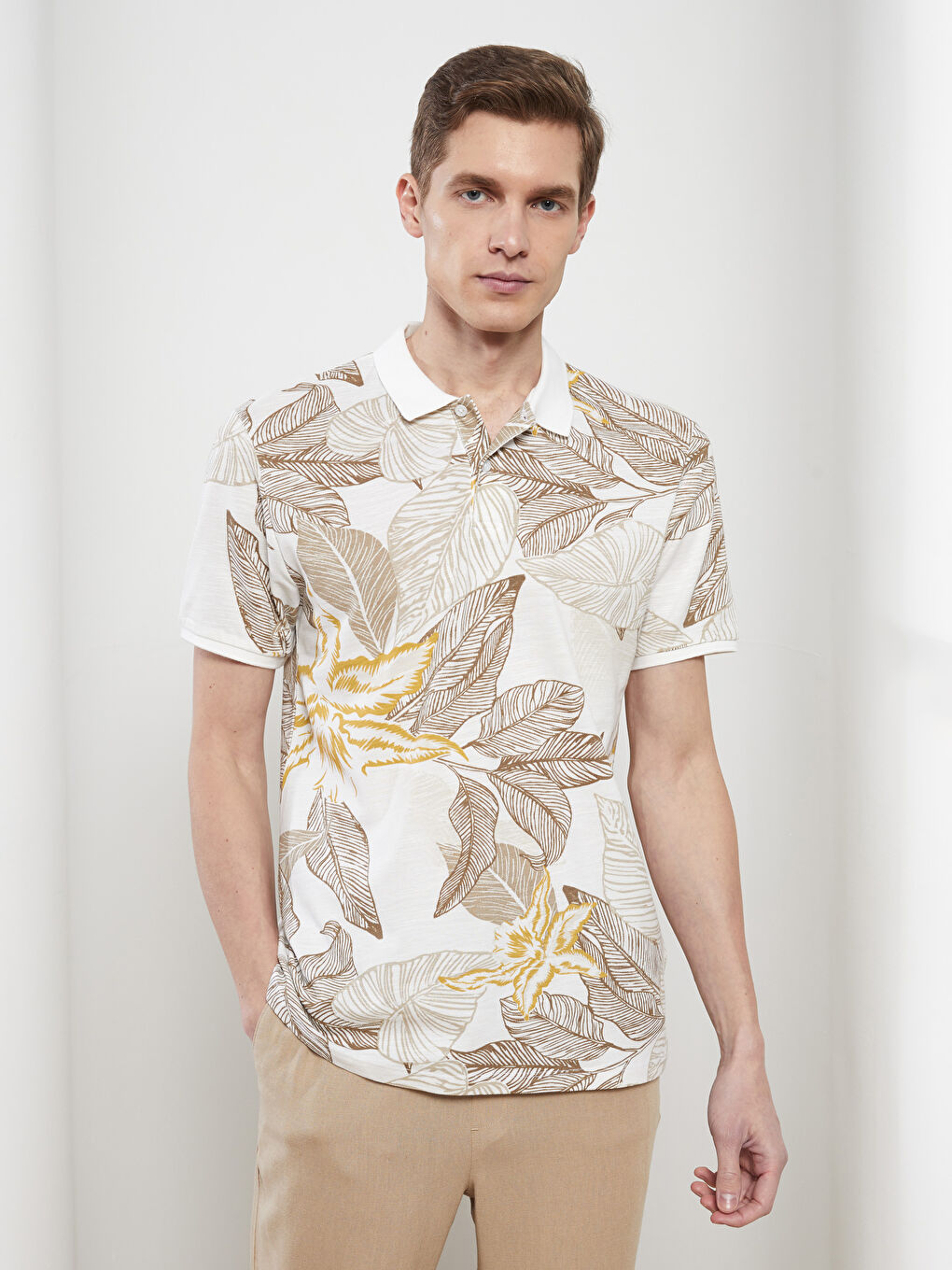 Polo Neck Short Sleeve Patterned Pique Men's T-Shirt